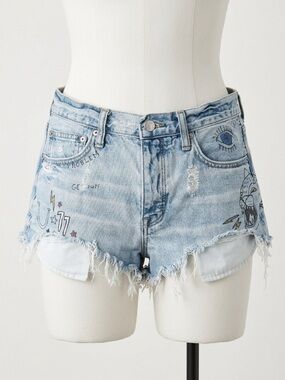 American Eagle Graphic Denim Cutoff Shorts Distressed Doodle Size 6